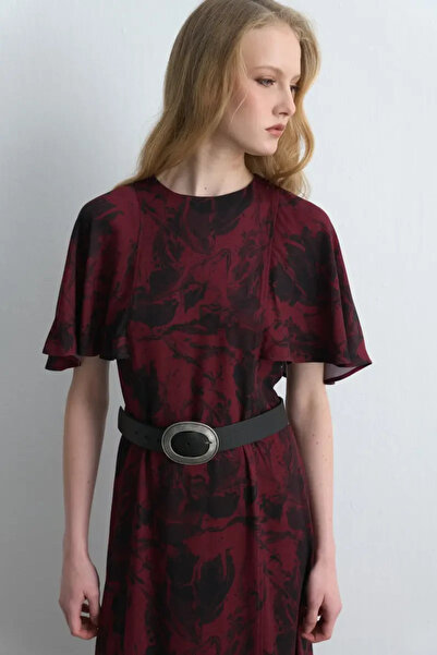 Gusto Anka Koleksiyonu Uzun Desenli Elbise - Bordo