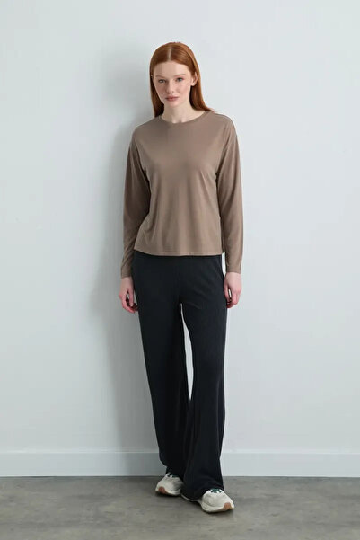 Gusto Long Sleeve Modal Knitted Blouse - Mink
