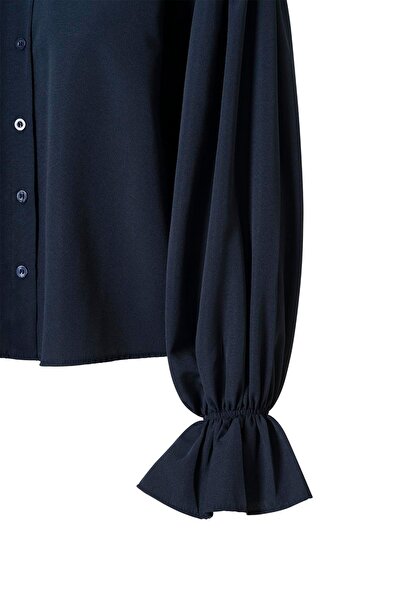 FACETTE Kolu Volanlı Gömlek Lacivert