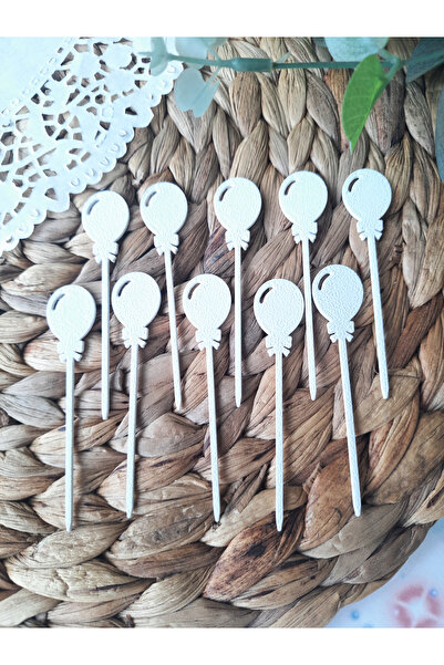 Atolye Doruk 20Pcs White Balloon Cupcake Picks- Birthday Cake Decoration Supplies, Babyshower Cake Picks