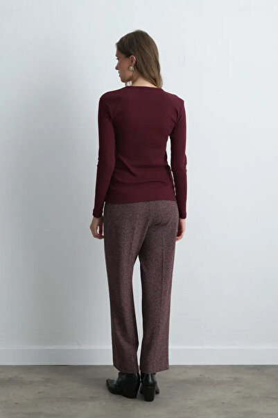 Gusto Uzun Kollu Basic Pamuk Tshirt - Bordo