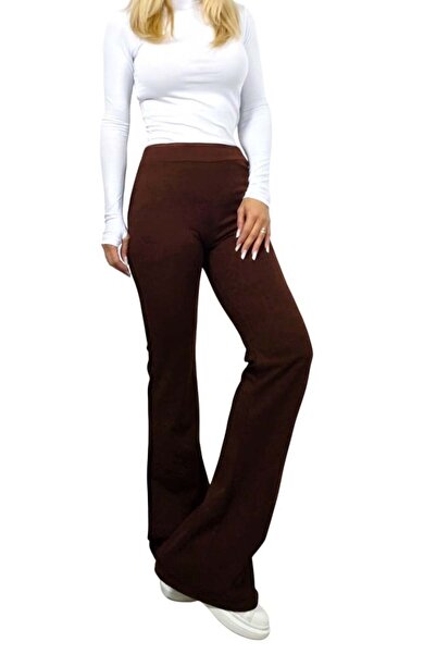 FashionForYou Politeh Pants, flared, high waist, Dark Brown, One Size S/M