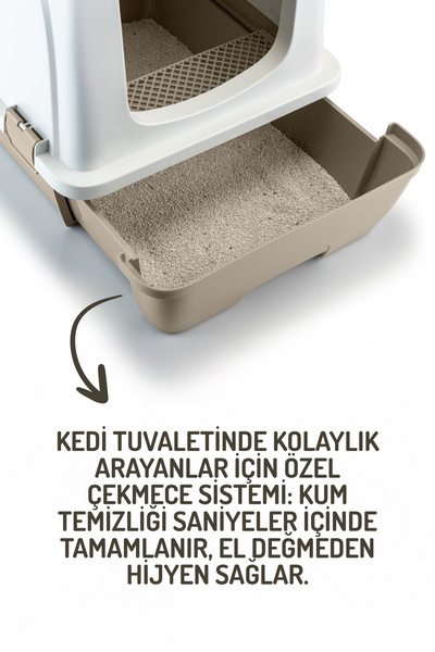 Nandy Kids Büyük Boy Çekmeceli Kedi Tuvaleti – Kapalı, Kolay Temizlik, Koku Önleyici Filtreli