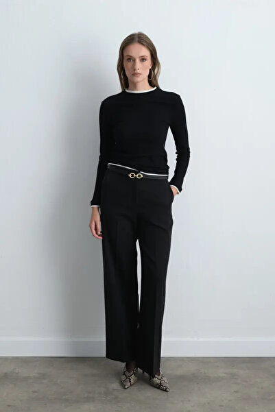 Gusto Palazzo Fabric Trousers - Black