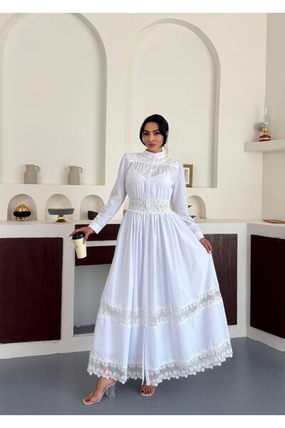 suphias Imported Poplin Fabric & Lace Detailed Dress (Lined)