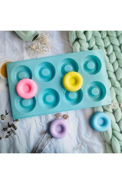 Quasar & Co. Confectionery/pastry set, 2 macaron sheets of 27 shapes each, 3 x 8 donut shapes, silicone, brown-blue