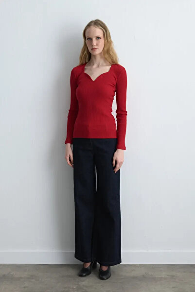 Gusto Heart Collar Cotton Blouse - Red