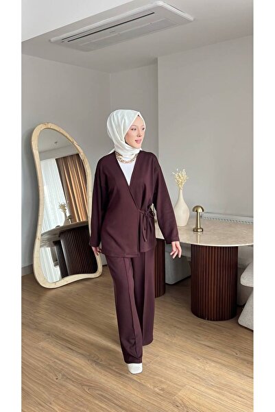 VELLICHOR Women's Side Buttoned Kimono Set - Plum