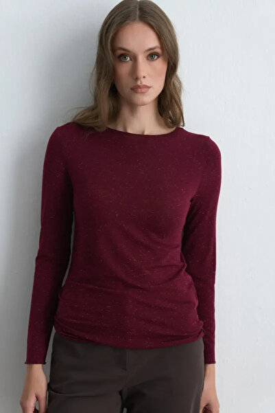 Gusto Boat Neck Cashmere Glitter Blouse - Burgundy
