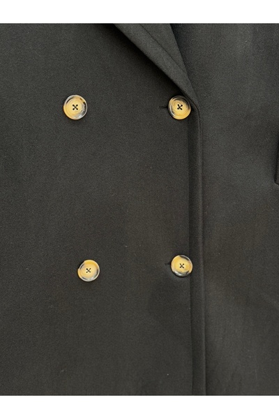 BENAHOLL Camasya Buttoned Sleeve Double Pocket Cashmere Coat-He2901 Black