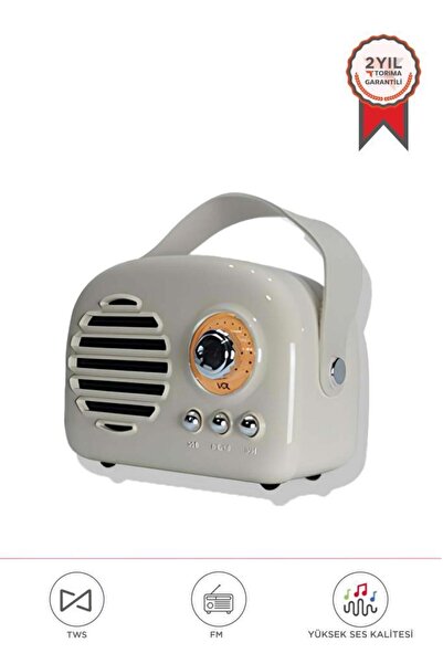 Torima Bluetooth Hoparlör Nostaljik Radyo USB TF Destekli Speaker KTS-1682 Gri