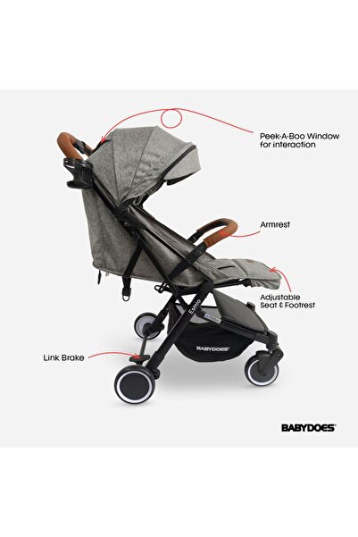 Babydoes ESMIO - Baby Stroller, 5-Point Harness, Single Hand Fold, 0-4 Years (Up to 20 kg) - Grey