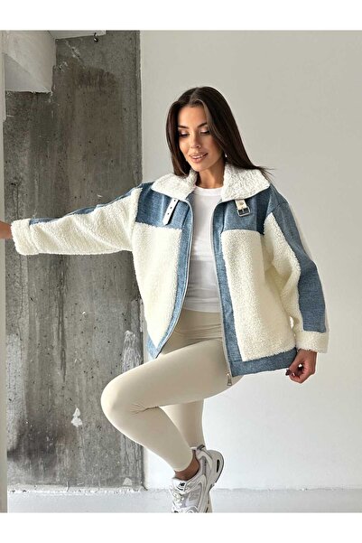 mydukkan.co Denim Detaylı Peluş Mont