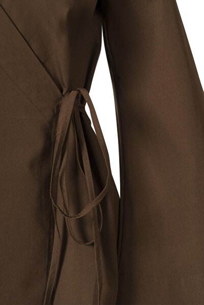 FACETTE Yandan Bağlamalı Poplin Gömlek Acı Kahve