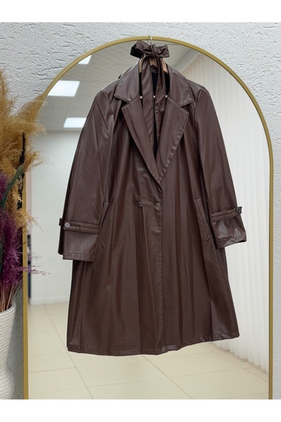 BENAHOLL سترة طويلة من الجلد من بيميرا كروفيز-BN2124 باللون البني