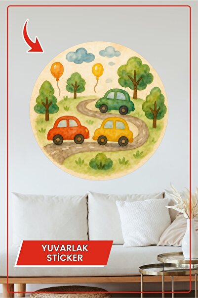KOSS Dijital Autocolant rotund cu mașini colorate, cu tematică de drum cu cop...