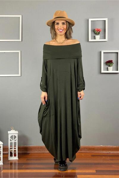 Nevin Kaya Moda Khaki Magic Collar Cotton Dress