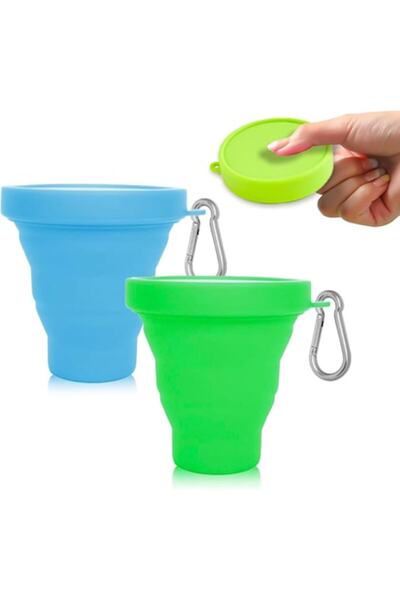 MagiSel Set 2 bucati cani pliabile din silicon, cu capac plastic, reutilizabile pentru picnic, camping, drum