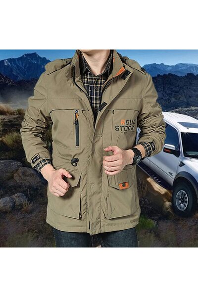 AyShop Palton lung pentru bărbați K cu glugă rezistent la vânt, călduros, cu fleece în interior