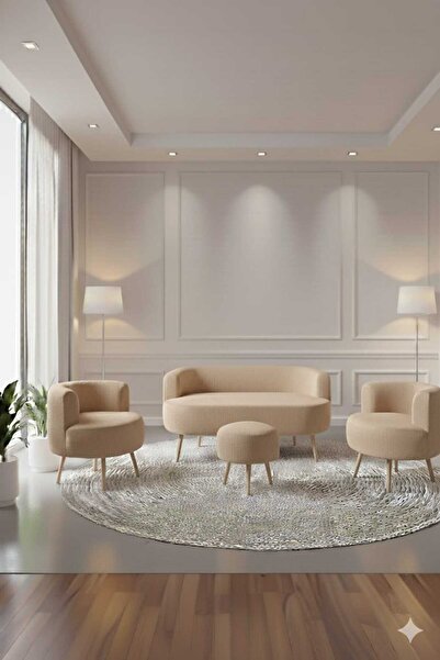 eda hacıoğlu edam bedding group Modern Tasarımlı Teddy Kumaşlı 4'lü Oturma Grubu