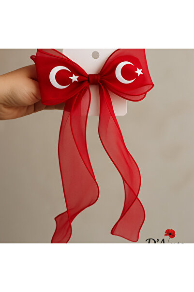 Darya مشبك شعر DD2910 بشريط طويل وشارة على شكل علم تركي (12 سم) أحمر وأبيض
