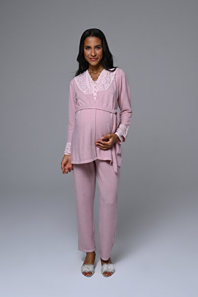Marilyn Club Lace Robe Maternity-Puerperium Women's Pajama Set 3-Piece Set