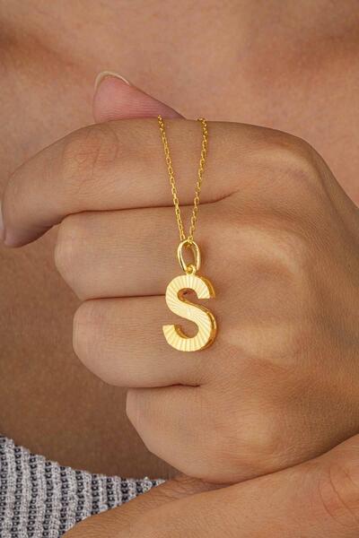 Gümüş Pazarım Altın Kaplama S Harfi Kadın 925 Ayar Gümüş Kolye