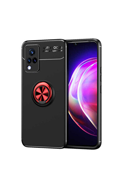 No7tech غطاء حماية من السيليكون من JoieCreatif لهاتف Vivo V21 - أسود-أحمر