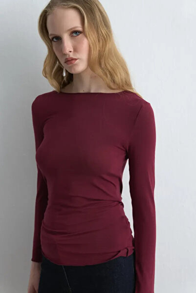 Gusto Boat Neck Cashmere Blouse - Burgundy