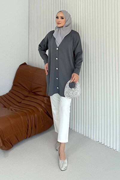 Melike Tatar Κρύα πλεκτή μακριά ζακέτα 70-2532