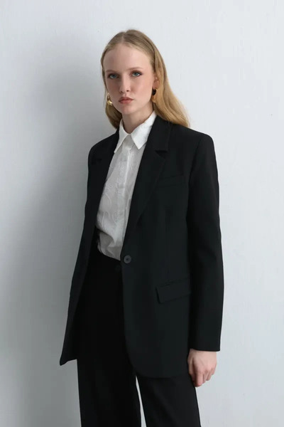 Gusto One Button Blazer Jacket - Black