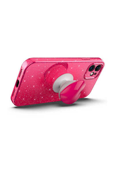 No7tech iPhone 11 Compatible Camera Protected Glitter Pop Socket Luxury N7Th Koton Socket Case-Black