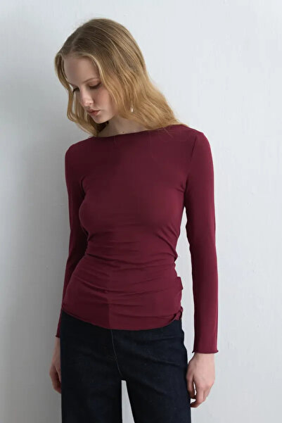 Gusto Kayık Yaka Kaşmir Bluz - Bordo