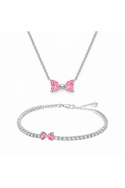 NOVVO Set bijuterii Colier si Bratara Pink Bow Argint 925