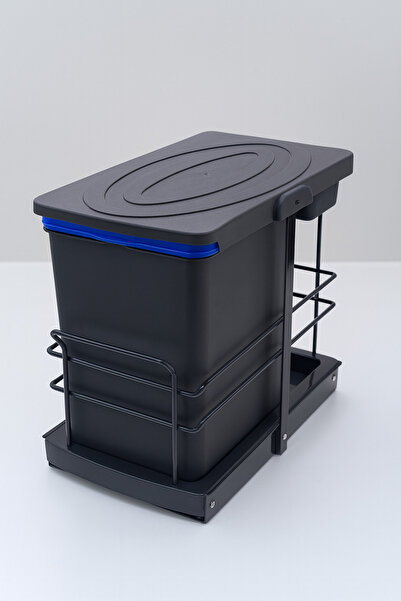 almital mobilya aksesuarları furniture accessories Cassone 16+1 Litre Dolap İçi Raylı Teleskopik Antrasit Çöp Kovası, Minimum Kapak Genişliği 40 cm