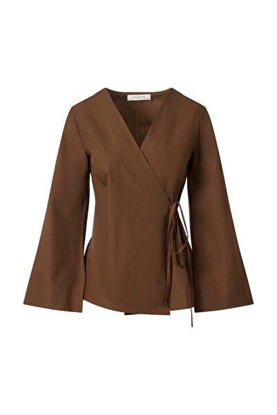 FACETTE Yandan Bağlamalı Poplin Gömlek Acı Kahve