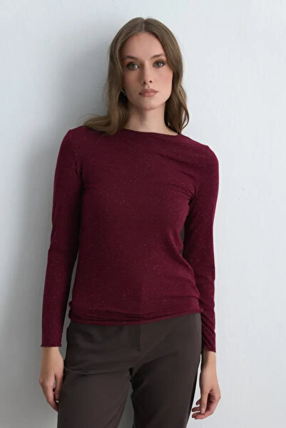 Gusto Boat Neck Cashmere Glitter Blouse - Burgundy