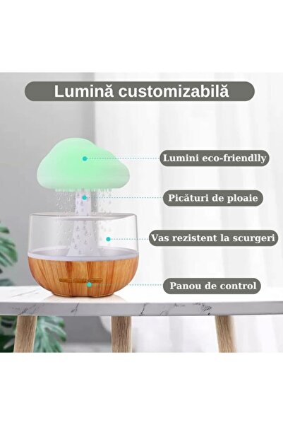 OEM Rain effect humidifier, aroma diffuser, 7-color LED, rain sound, 24×17 cm, cloud design, ba