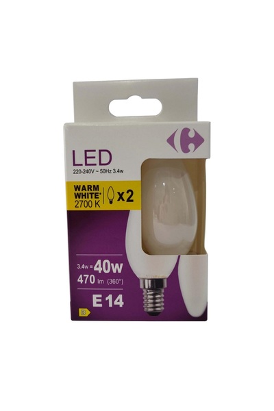 Carrefour Home Set of 2 Carrefour LED bulbs, E14, 3.4 W (40 W), 470 lm, 2700 K, Warm white