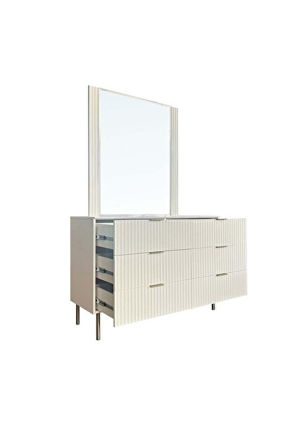 Danube Home Orion Dresser with Mirror - Beige/Gold, Engineered Wood, Stylish Bedroom Storage, 119.5x39.6x78.7cm