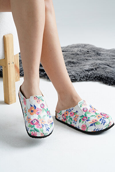 DOGİYE 6285 Colorful Flowers Printed Sabo Slippers