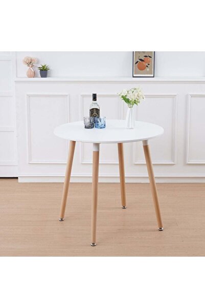 Danube Home طاولة طعام دائرية ستورك لشخصين - أبيض/زان، خشب هندسي ومعادن، 80×8...