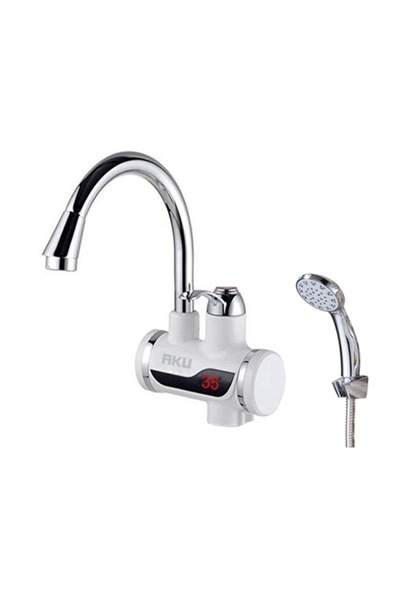 Aku Încălzitor de apă electric instant, robinet cu afișaj LED, 3 KW, baie, bucătărie + furtun, cap de duș F