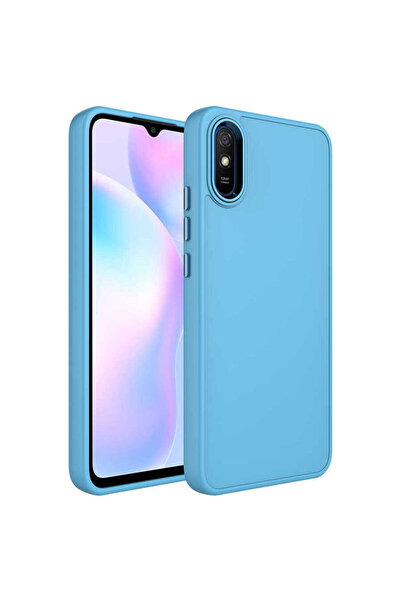 No7tech غطاء Redmi 9A من السيليكون N7TH Luna مع إطار معدني وتصميم أزرار - أزرق سييرا