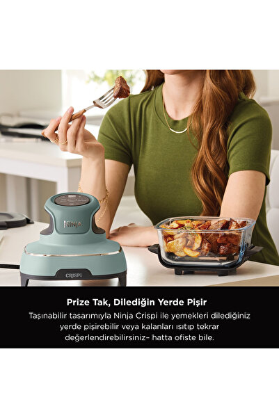 NINJA CRISPi 4-in-1 Taşınabilir Cam Hazneli Pişirme Sistemi - Sage Green