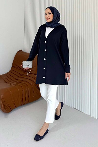 Melike Tatar Κρύα πλεκτή μακριά ζακέτα 70-2532