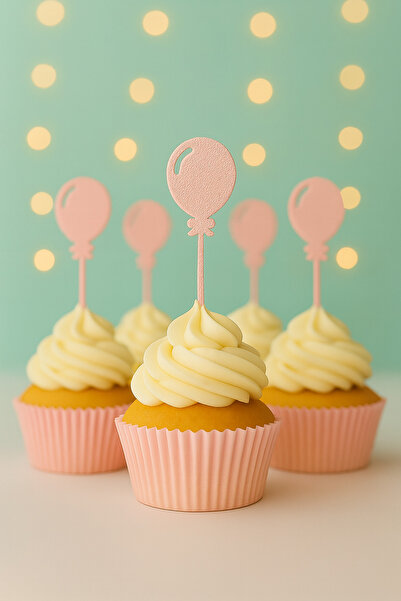 Atolye Doruk 20Pcs Pink Balloon Cupcake Picks- Baby Girl Birthday Cake Decoration Supplies, Promise, Engagement