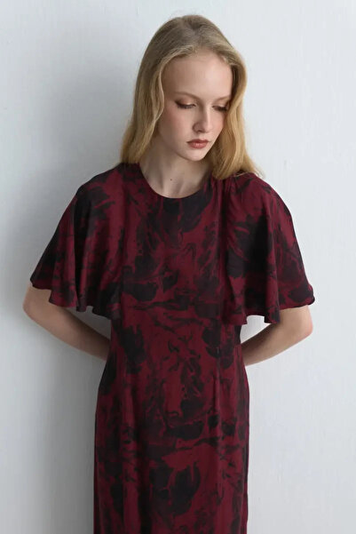 Gusto Anka Koleksiyonu Uzun Desenli Elbise - Bordo