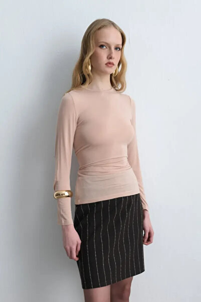 Gusto Crew Neck Cashmere Blouse - Powder