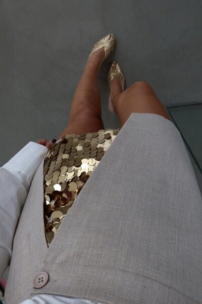 Özge Özgenç Mini Skirt with Sequin Details Inside and Zipper at the Back